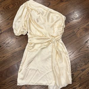 Amanda Uprichard Ivory One Shoulder Silk Dress